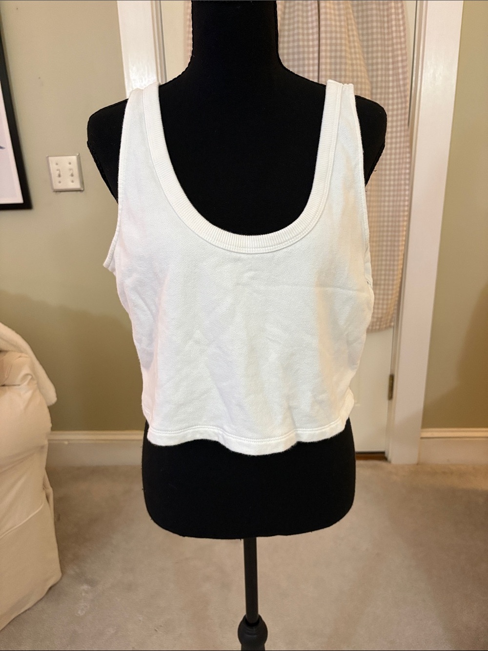 aerie White Ribbed Cropped Tank Top